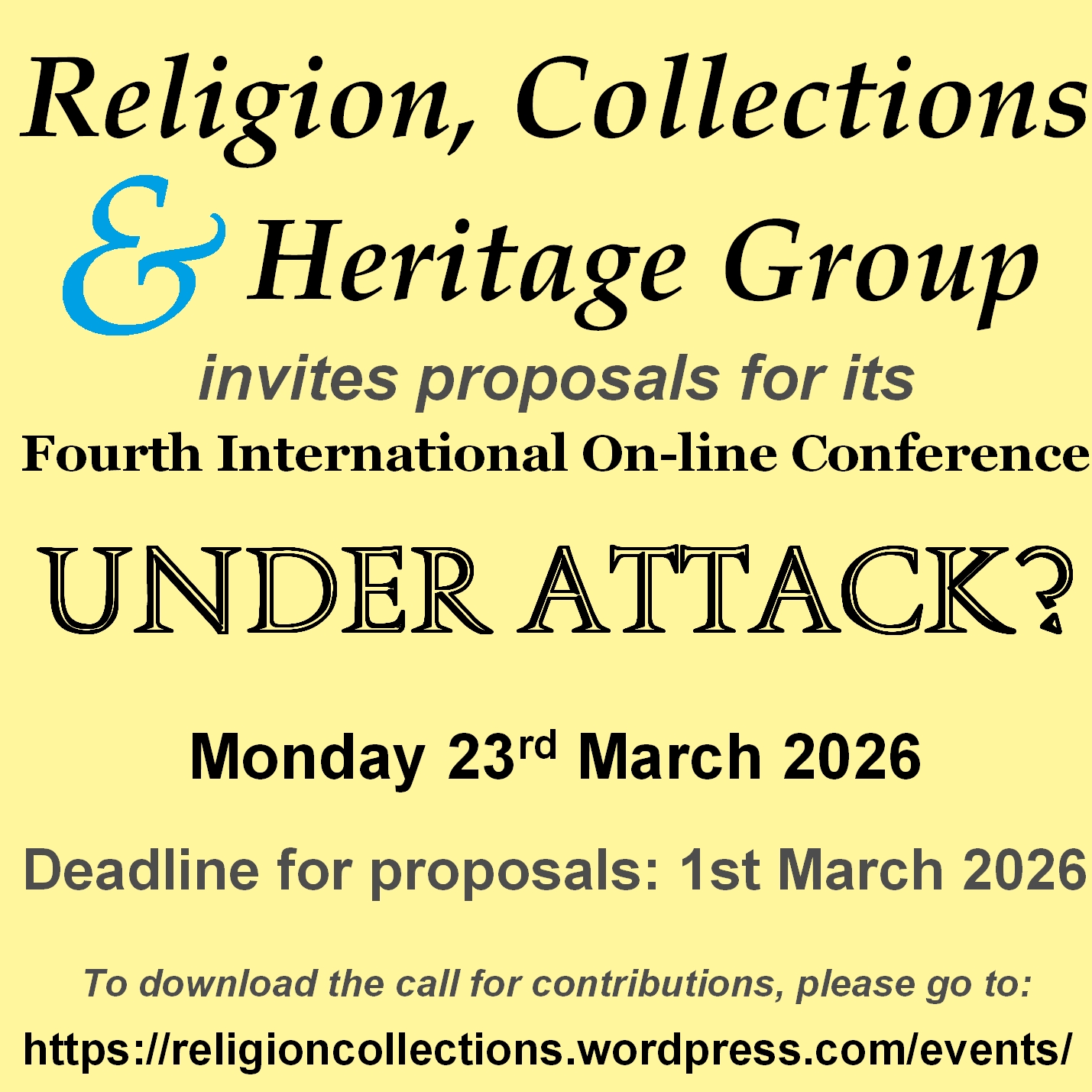 Image promoting the RCHG conference call for papers, with a yellow background.